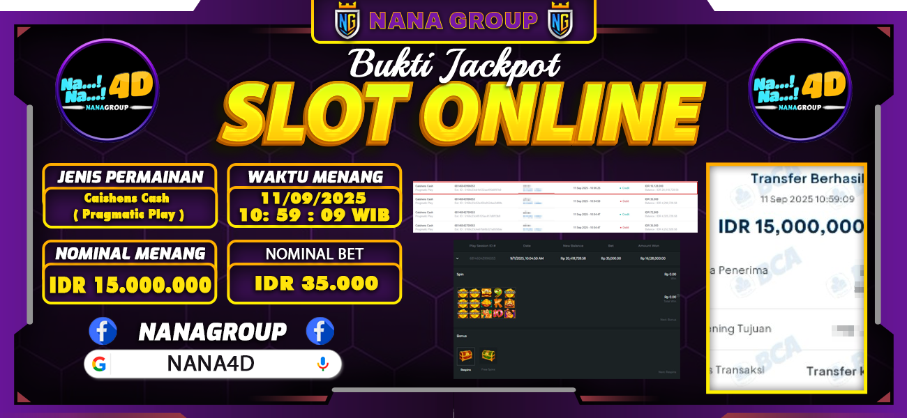 Bukti Kemenangan Besar Dibayar lunas Member NANA4D RP 15.000.000, 11 September 2025